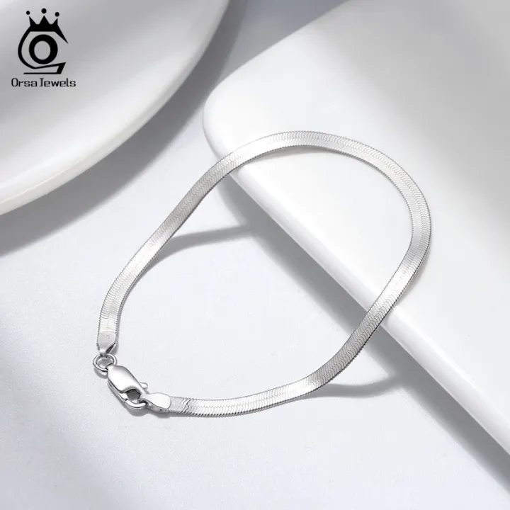Orsa%20Jewels%2018k%20Gold%20925%20Sterling%20Silver%203mm%20Flexible%20Flat%20Herringbone%20Chain%20Bracelet%20For%20Women%20Fahsion%20Jewelry%20Sb107%20-%20Image%205