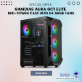GAMDIAS AURA GC1 ELITE RGB MID-TOWER CASE With 4 ARGB Fans | Gaming Desktop Casing. 