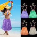 【WEJA】5pc/set Hula Show Hawaii Fancy Dress Garland Headband Bracelet Costume Set Grass Dress Party Decoratin 40CM Hawaiian Hula Skirt Ladies. 