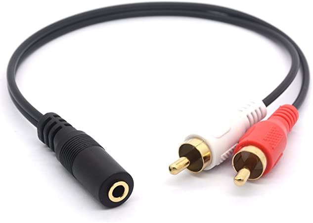 30cm 3.5mm Audio Jack Female to 2RCA Male Audio Cable For Connecting PC to Amplifier