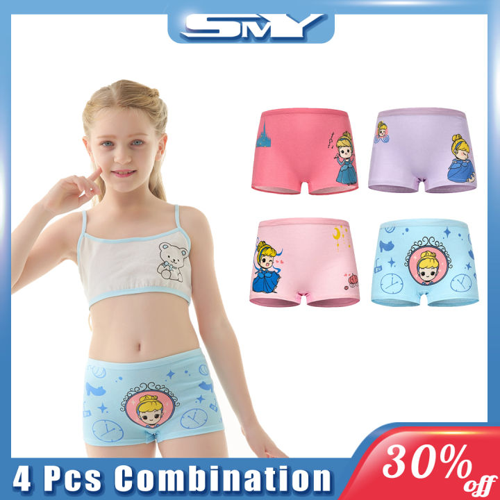 SMY 4 Pieces/Lot 2-12Y Children Underwear High Quality Cotton Girls Panties Cute Cat Pattern Kids Boxer Briefs Child Soft girl Pants