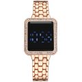 Hot Square Steel Band Diamond Touch Screen LED Electronic Watch Women's Stylish and Versatile Electronic Watch. 