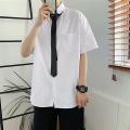 Shirt Men's Loose Hong Kong Style Summer Pure White Short-Sleeved Shirt Student Class Clothes Casual Long Sleeve Shirt College Style. 