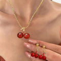 Red Cherry Pendant Necklace Stud Earrings Set Women's Fashion Fruit Necklace Earrings Jewery Set For Party Wedding Girls Gifts CHAINI. 