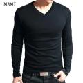 2024 Elastic Mens T-Shirt V-Neck Long Sleeve Men T Shirt For Male T-Shirts Man Clothing TShirt Brand Tees. 