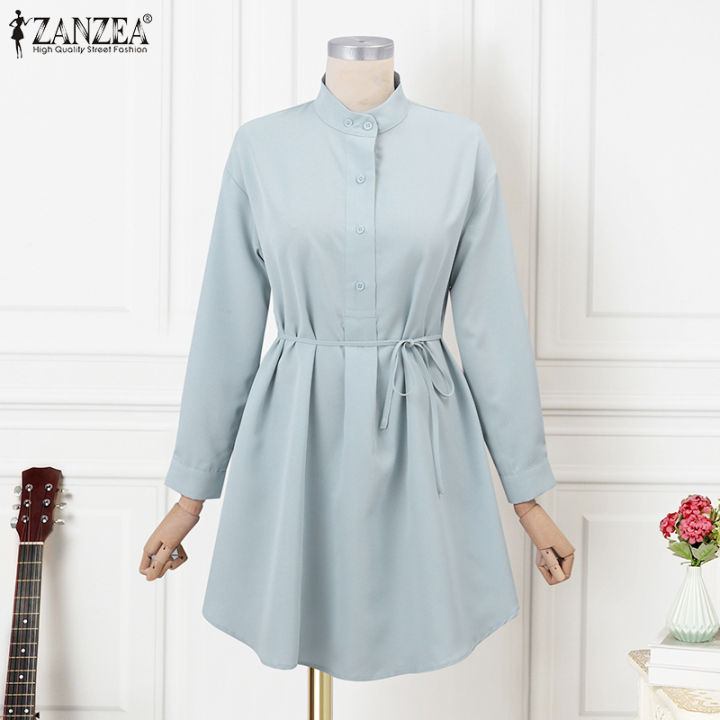 %E3%80%90ThinkWay%E3%80%91Korean%20Style%20Womens%20Fashion%20Stand%20Collar%20Long%20Sleeve%20Dress%20Elegant%20Plain%20Mini%20Shirt%20Dresses%20#10%20-%20Image%206