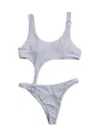 Women's One Piece Bikini Sleeveless Sling U Neck Metal Ring Design Cutout Irregular Slim Swimsuit. 