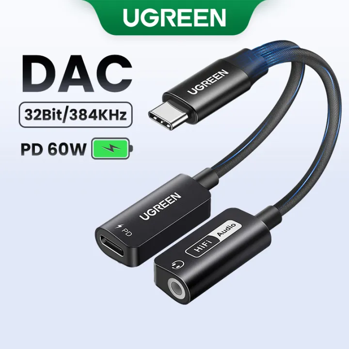 UGREEN 2 in 1 External USB Audio Sound Card DAC USB Type C to Hifi 3.5mm Sound Card to USB C PD 60W Charging Cable Adapter Compatible with  iPhone 15 Pro Max, Macbook 13 iPad Pro Samsung S24 S23 Ultra, Headphone, Speaker