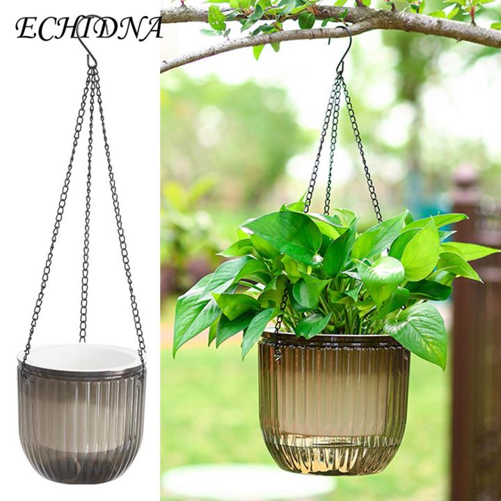 Indoor Self-watering Flower Pot Self-watering Hanging Planter with Drainage Perfect for Indoor Outdoor Plants Visible Water Level Transparent Hanging Pot