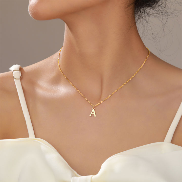 17KM Metal Vintage Gold Color A-Z Initial Letter Necklaces for Women Girls New 2023 Trendy Simple Pendant Necklace Chain Jewelry