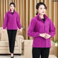 T- Raccoon Suit Mother Middle-Aged and Elderly Polar Fleece Jacket Women's Thin Top Spring and Autumn Leisure Velvet . Asparagus Myriocladus Wide College ‘. 