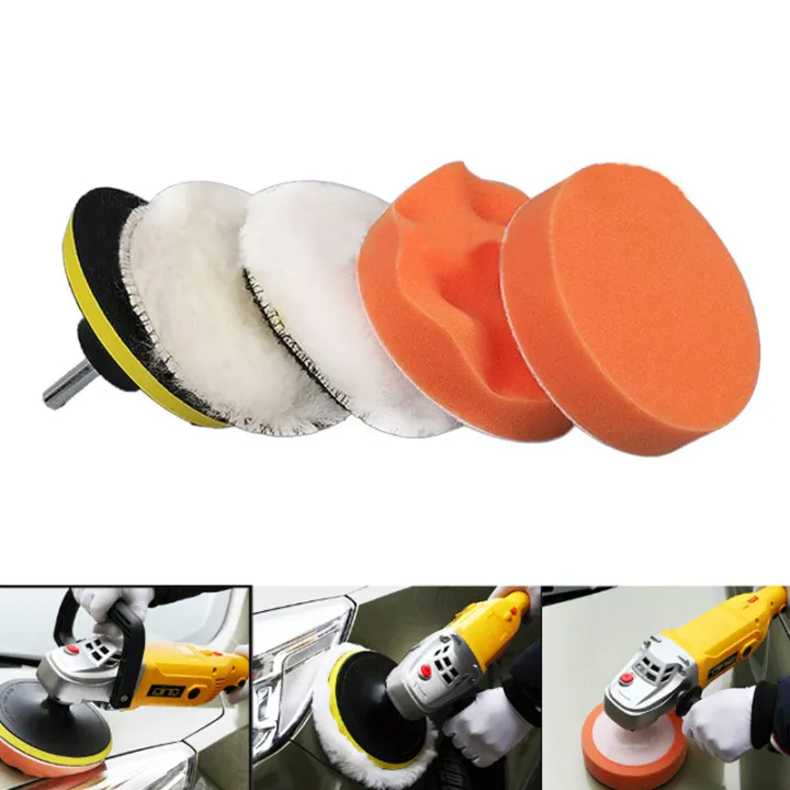 6Pcs 5/6/7 inch Gross Polishing Waxing Buffing Pad Kit Drill Adapter Car Polisher Buffer