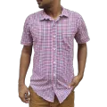 Premium Men's Red Checkered Short Sleeve Shirt - Stylish & Comfortable. 