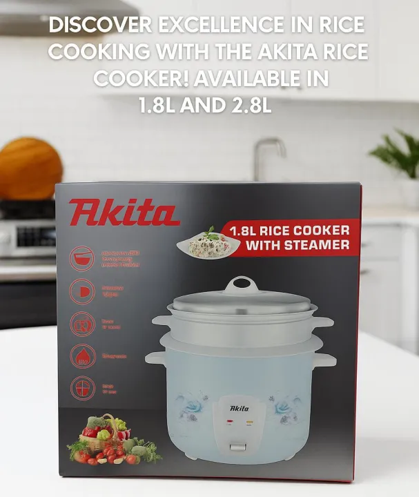 Akita Rice Cooker with Steamer | 1.8L with Warranty | Daraz.lk