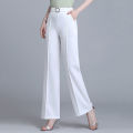 Office Trousers Pockets Office Lady Straight Wide Leg Trousers. 