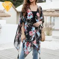 Summer Beach Smock Boho Floral Print Beach Cover-up with Tassels Lightweight Sun Protection for Bikini Swimsuit Perfect for Beach Holidays Flower Print Beach Smock. 
