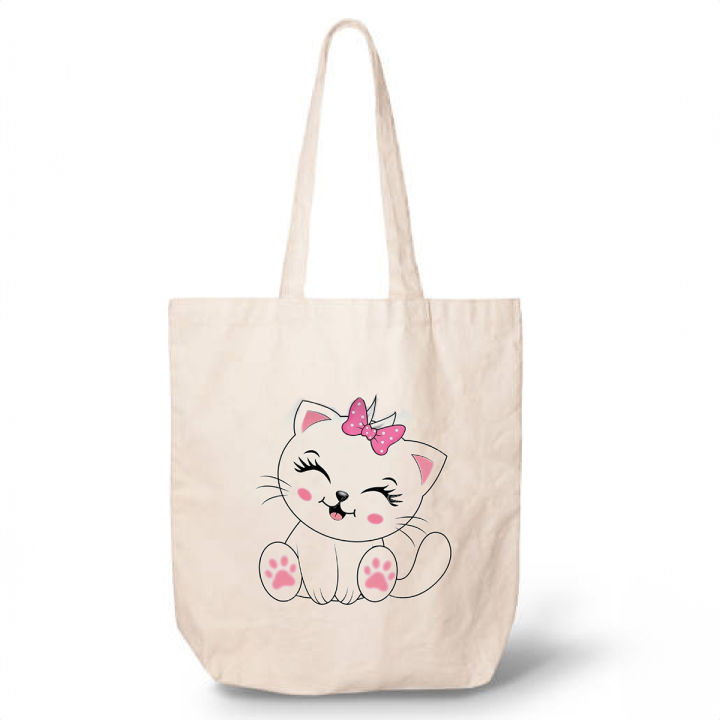 Cat Love Tote Bag - Eco-Friendly Zipper Bag with Inside Pocket