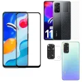 Combo Pack for Redmi Note 11 Ultimate Protection Bundle with this 3-in-1 Tempered Glass Screen Protector, Carbon Fiber Back Sticker, Camera lens Clear Glass pack for Redmi Note 11. 