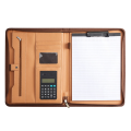 PU Leather Portfolio Folder with Zipper for Women/Men, Notepad Browm. 