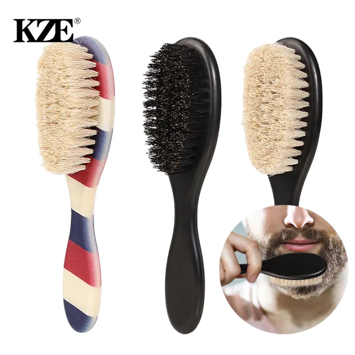 Striped Double-sided Comb Brush Bristle Hair Beard Styling Tools For Men Pro Shave Beard Brush Barber Carving Cleaning Brush