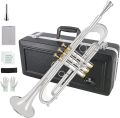 ROWELL Bb Trumpet Professional Trumpet for Student, Brass Instruments Standard Trumpet Set, with Professional Trumpet Box, Cleaning Kit,Original 7C trumpet Mouthpiece, Cloth and Gloves (Silver). 