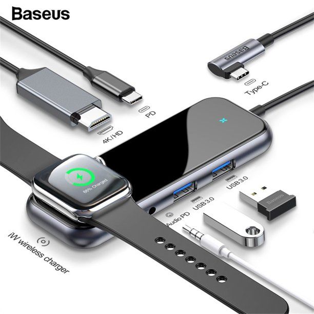 Baseus%20Superlative%20Multifunctional%20HUB%20(Type-C%20To%202%20X%20USB3.0%20+%20HDMI%20+%20Audio%20+%20PD%20+%20IWatch%20Wireless%20Charger)%20-%20Image%204