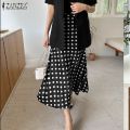 ( ) ZANZEA Korean Style Women's Skirts Office OL Elegant High Waist Polka Dots Midi Fishtail Overskirts. 
