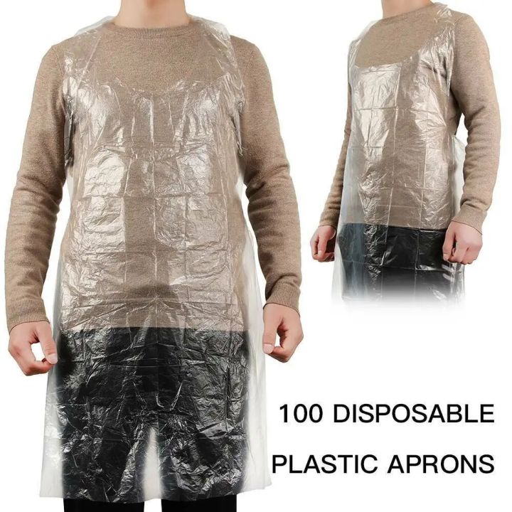 100%20Pcs%20Disposable%20Plastic%20Aprons%20Eco%20Flat%20Pack%20Protection%20Body%20Polythene%20Clear%20Waterproof%20Oil%20Proof%20Thickened%20Disposable%20Apron%20-%20Image%202