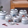 Household High Temperature Resistant Ceramic Lard Jar with Lid Chinese Traditional Japanese-Style Ceramic Seasoning Bottle with Spoon Spice Jars Salt. 