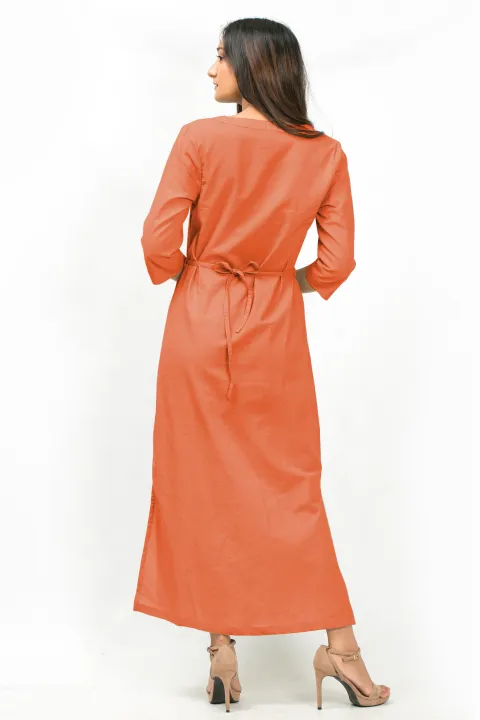 Urban%20Root%20%20Casual%20Orange%20Solid%20Color%20Akeesha%20Sleeved%20Long%20Dress%20-%20Image%204