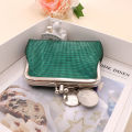 Vintage Double Layer PU Bright Grid Short Wallet Women's Small Coin Purse Creative Card Pack Student Mini Money Bag. 
