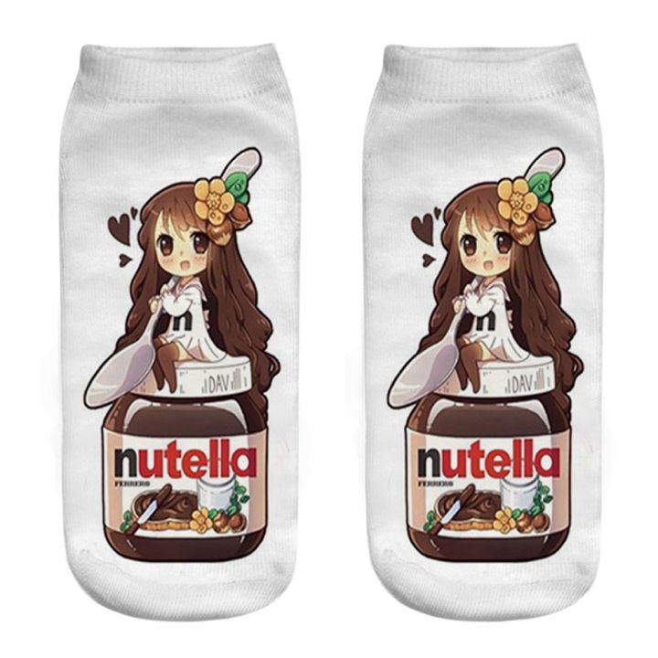 1 Pair New Arrival Hot Selling 3D Printing Cute Happy Nutella Series Cartoon Short Ankle Socks Dropship