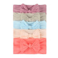 5 Pcs/Set Baby Girl Headband Bows Elastic Hair Band Solid Color Kids Turban Hair Accessories. 
