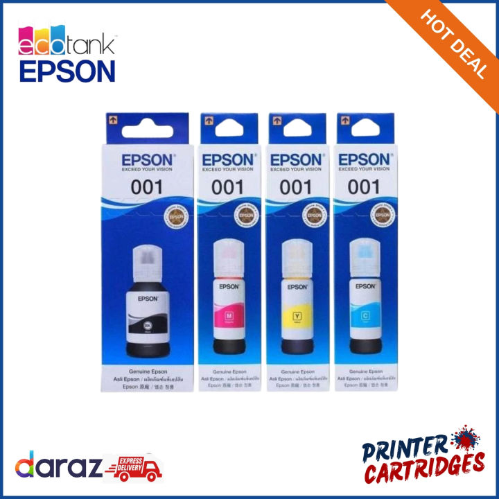 Epson 001 Black/Cyan/Magenta/Yellow Original Ink Bottles (PC672A, PC673A, PC674A, PC675A) | Printer Cartridges.lk | Best Price in Sri Lanka