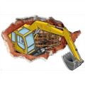 【WEJA】Funny excavator 3d broken wall art vinyl mural stickers kids room decoration children puzzle cartoon vehicle wallpaper 90*60cm. 