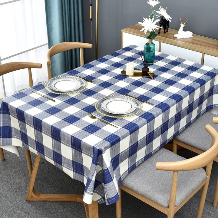 Simple Style Rectangular Tablecloth Blue White Gray Plaid Tablecloth Indoor Outdoor Kitchen Tablecloth Decoration