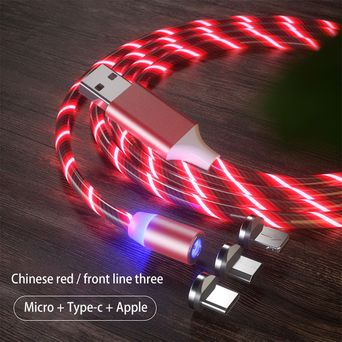 Glow LED 3 In 1 Lightning Fast Charging Magnetic USB Type C Cable Magnetic Cable USB Micro Charger Cable