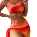 Muses Mall Bikini Set with Tie-dye Print 3pcs Women Tie-dye Bikini Set High Waist Swimsuit Beachwear Quick Dry Buyers' Favorite Three-piece Swimsuit Set. 
