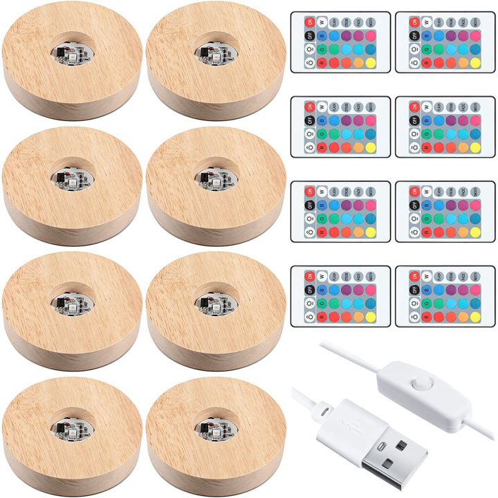 2/4/6/8 Pcs Wooden Stand Base Led Lights Display Base With Remote ...