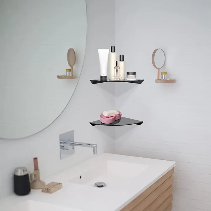 2Pcs Acrylic Corner Shelf Floating Wall Storage Shelf Display Speaker