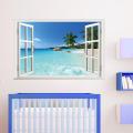 Large Removable Beach Sea 3D Window Decal WALL STICKER Home Decor Exotic Beach View Art Wallpaper Mural. 
