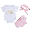 3Pcs Clothes Set!! Newborn Baby Girls Romper Jumpsuit Shorts Pants Outfit+Headband. 