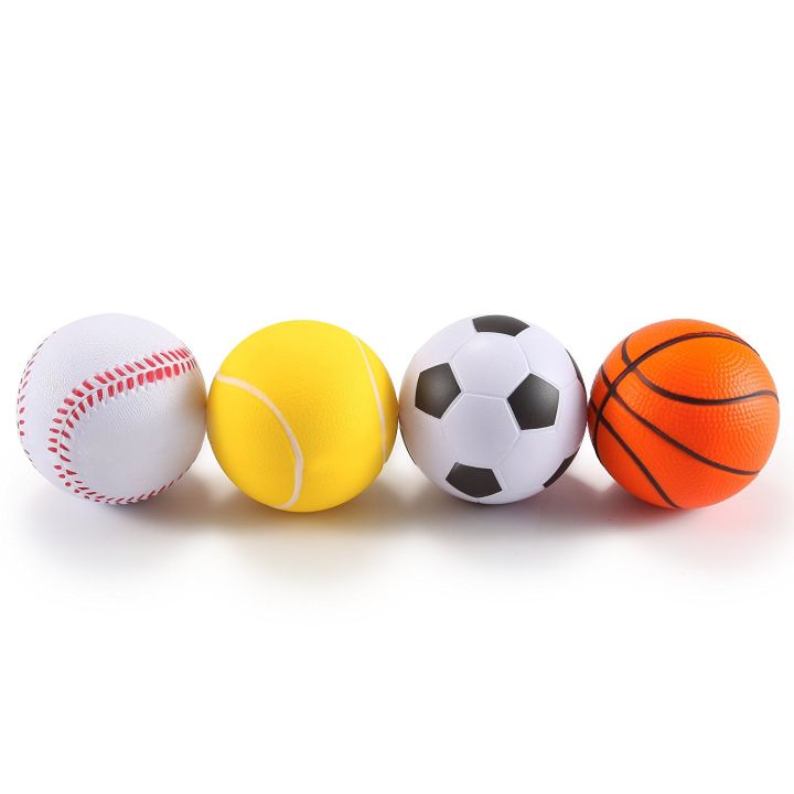 4pcs 63mm Anti Stress Ball Relief soccer Football Basketball Baseball Tennis Smiley Emoji Foam squeeze Ball Toys for Children Girls Boys Stress Ball