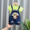 New Children's Overalls Boy's Denim Pants Summer Cartoon Infant Baby Girl Shorts Suit Shorts. 