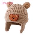 Children Hat Adorable Cartoon Bear Winter Hat with Ear Protection Soft Warm Unisex Baby Beanie for Cold Weather Elastic Knitted Design Perfect for Southeast Asian Buyers Brimless Beanie. 