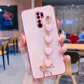 For Xiaomi Redmi 9 Back Cover with Love Heart Chain Wrist Strap Fashion Bracelet Shiny Plating Bumper Protective Case Silicone Shockproof Mobile Phone Cases. 