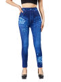 【HOT】 YSDNCHI Women Fake Wrinkles Jeans Blue Flower Print Sexy Leggings Imitation Denim Plus Size Pencil Pants Stretch False Jeggings. 
