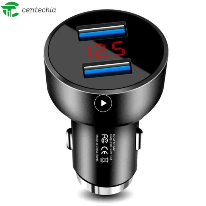 Durable Car Charger Car Accessories Dual Usb Qc 3.0 For Mobile Phones Car Charger Adapter Led Voltmeter Cigarette Lighter