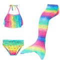 3Pcs/set Girl Kid Swimwear Mermaid Tail Sling Crop Tops Panties Gradient Color Swimsuit for 3-12 Years. 