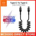 Mcdodo For Huawei Xiaomi Samsung PD Fast Charging Cable PD 60W coil Cable Quick charger cable. 